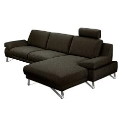 Loftscape Canapé d'angle Silvano - Tissu marron noir - Méridienne à droite (vue de face) Avec 1 appui-tête -Canapés Soldes Magasin ecksofa silvano webstoff braun schwarz longchair davorstehend rechts 514715