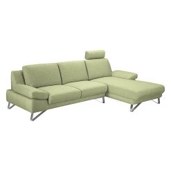 Loftscape Canapé d'angle Silvano - Tissu vert - Méridienne à droite (vue de face) Sans appui-tête