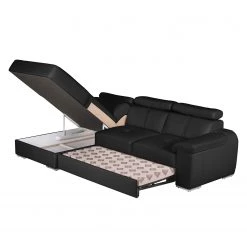 Loftscape Canapé d'angle Tuja - Noir - Méridienne courte à gauche (vue de face) -Canapés Soldes Magasin ecksofa tuja kunstleder longchair ottomane davorstehend links schwarz 1954910