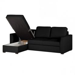 Loftscape Canapé d'angle Venezia - Avec fonction couchage - Cuir véritable - Méridienne montable à gauche et à droite - Noir -Canapés Soldes Magasin ecksofa venezia mit schlaffunktion echtleder schwarz longchair davorstehend links 287592