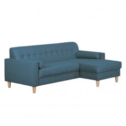 Mørteens Canapé d'angle Viona I - Tissu Meda : Bleu jean - Méridienne courte à droite (vue de face)