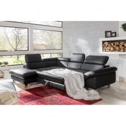 Cotta Canapé d'angle Waiho - Noir - Méridienne courte à gauche (vue de face) - Fonction relaxation - Coffre de lit - Fonction couchage -Canapés Soldes Magasin ecksofa waiho kunstleder longchair ottomane davorstehend links mit schlaffunktion schwarz 3924084