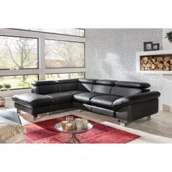 Cotta Canapé d'angle Waiho - Noir - Méridienne courte à gauche (vue de face) - Fonction relaxation - Coffre de lit - Fonction couchage -Canapés Soldes Magasin ecksofa waiho kunstleder longchair ottomane davorstehend links mit schlaffunktion schwarz 3924104