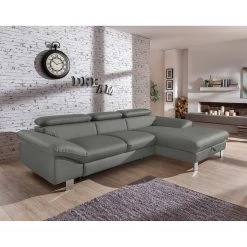 Cotta Canapé d'angle Waiho - Gris foncé - Méridienne courte à droite (vue de face) - Sans fonction couchage -Canapés Soldes Magasin ecksofa waiho kunstleder longchair ottomane davorstehend rechts ohne schlaffunktion dunkelgrau 3467465