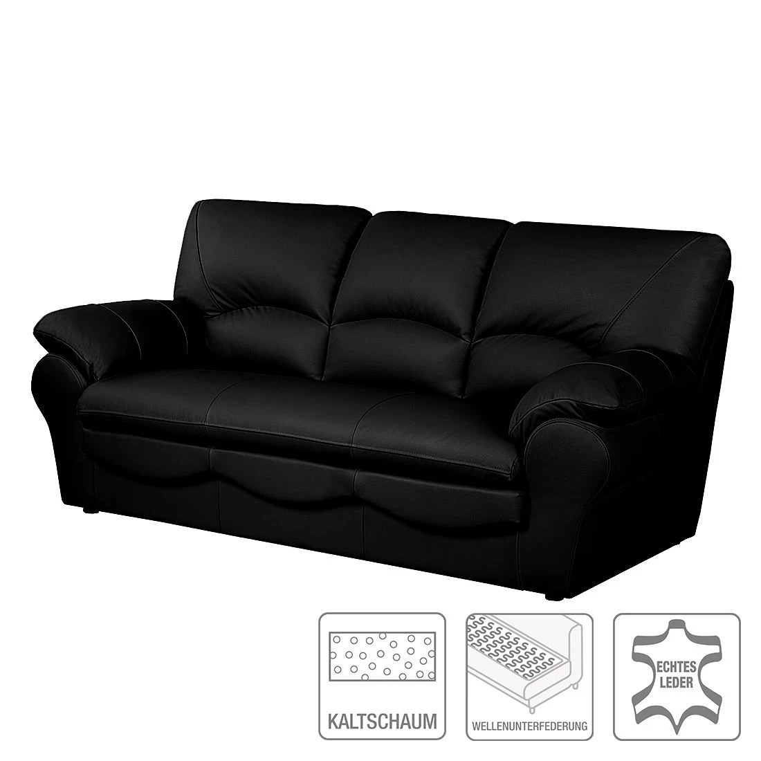 Modoform Canapé convertible Torsby - Cuir véritable Noir 2 Modoform Canapé convertible Torsby - Cuir véritable Noir – Image 2