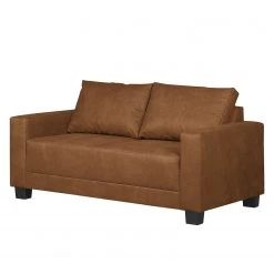 Loftscape Canapé Greenwood (2 places) - Aspect cuir vieilli - Microfibre Priya: Cognac