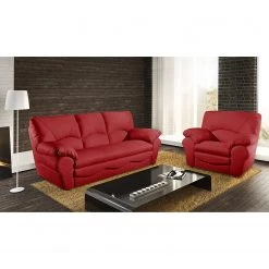 Modoform Canapé convertible Torsby - Cuir véritable rouge -Canapés Soldes Magasin sofa torsby 3 sitzer echtleder rot 4790136 1