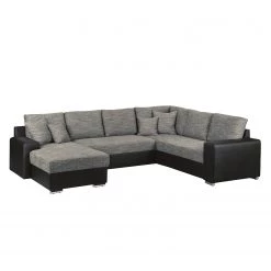 Roomscape Canapé panoramique Berrings - Convertible - Imitation cuir / Tissu structuré - Noir / Gris - Méridienne courte à gauche (vue de face)