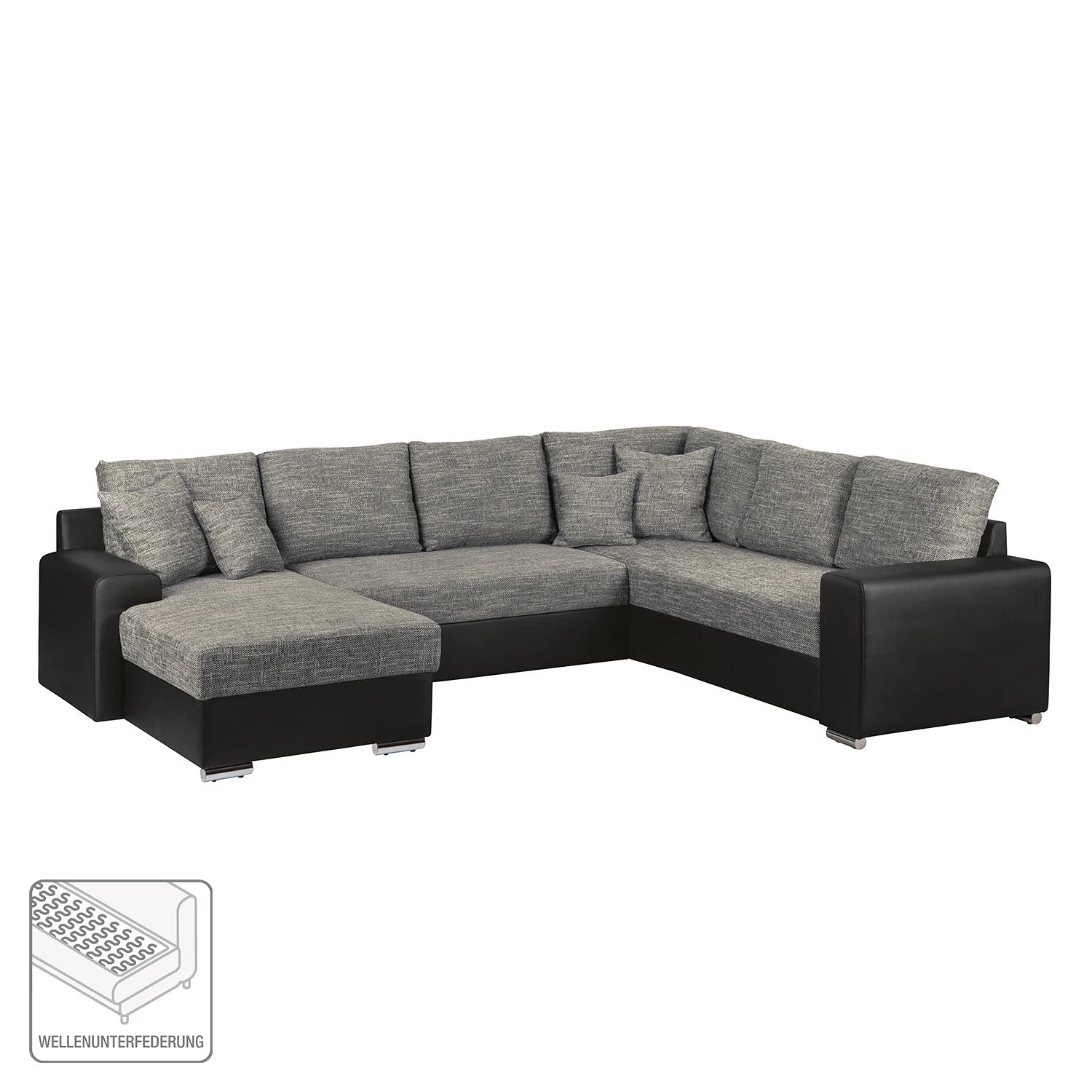 Roomscape Canapé panoramique Berrings - Convertible - Imitation cuir / Tissu structuré - Noir / Gris - Méridienne courte à gauche (vue de face) 2 Roomscape Canapé panoramique Berrings - Convertible - Imitation cuir / Tissu structuré - Noir / Gris - Méridienne courte à gauche (vue de face) – Image 2