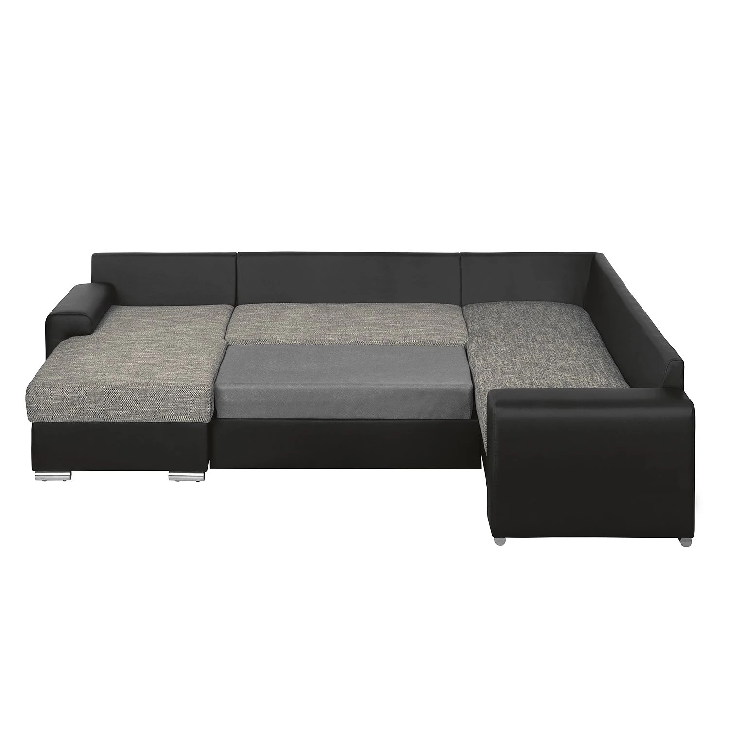 Roomscape Canapé panoramique Berrings - Convertible - Imitation cuir / Tissu structuré - Noir / Gris - Méridienne courte à gauche (vue de face) 7 Roomscape Canapé panoramique Berrings - Convertible - Imitation cuir / Tissu structuré - Noir / Gris - Méridienne courte à gauche (vue de face) – Image 7