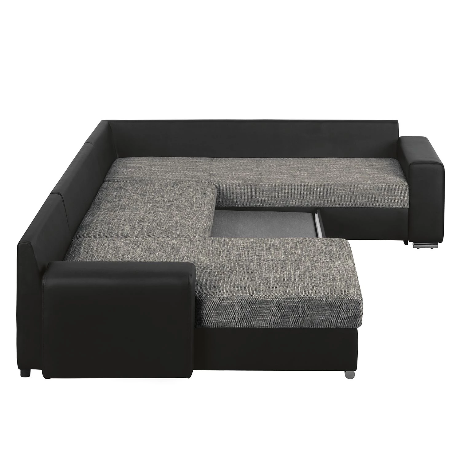 Roomscape Canapé panoramique Berrings - Convertible - Imitation cuir / Tissu structuré - Noir / Gris - Méridienne courte à gauche (vue de face) 9 Roomscape Canapé panoramique Berrings - Convertible - Imitation cuir / Tissu structuré - Noir / Gris - Méridienne courte à gauche (vue de face) – Image 9