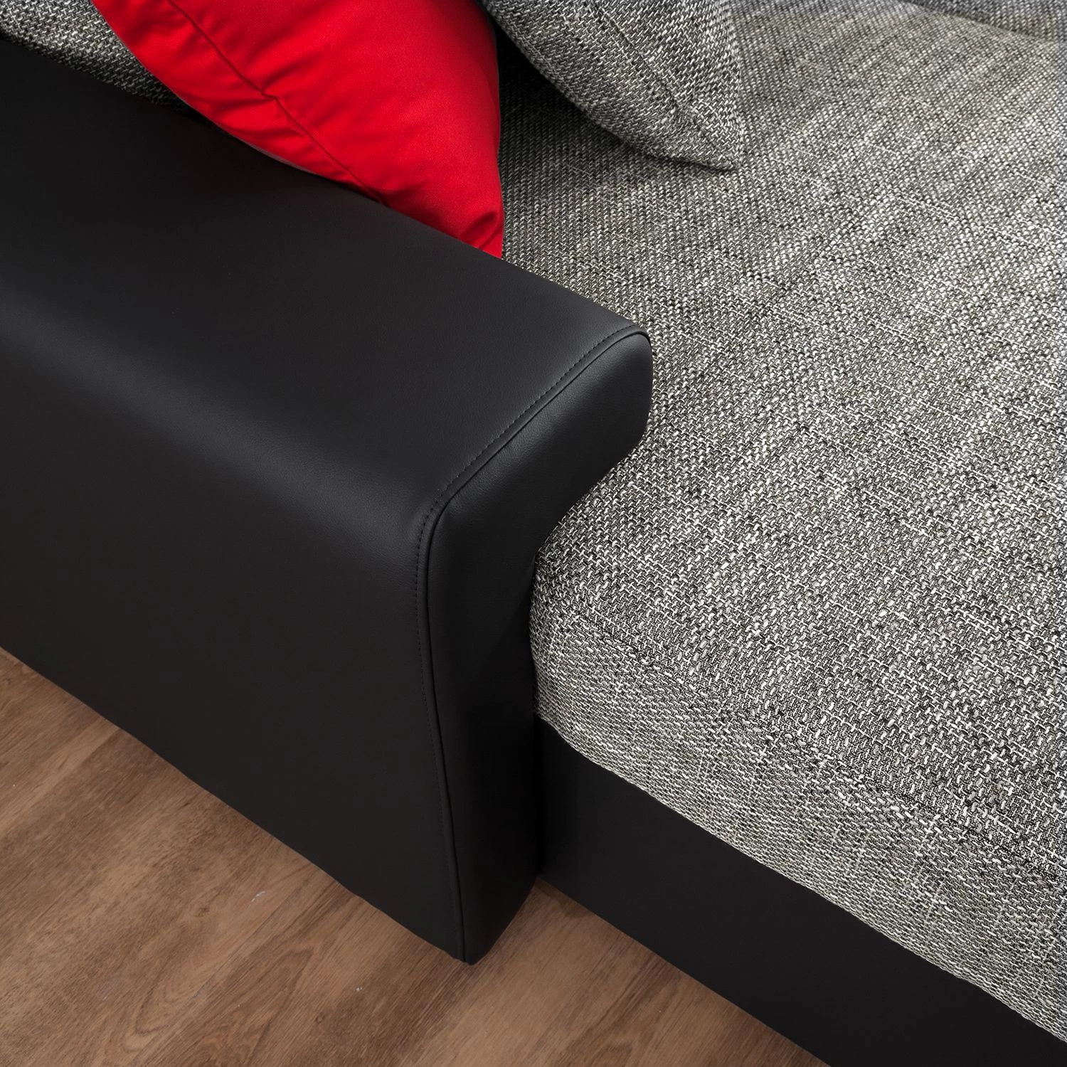 Roomscape Canapé panoramique Berrings - Convertible - Imitation cuir / Tissu structuré - Noir / Gris - Méridienne courte à gauche (vue de face) 14 Roomscape Canapé panoramique Berrings - Convertible - Imitation cuir / Tissu structuré - Noir / Gris - Méridienne courte à gauche (vue de face) – Image 14