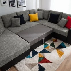 Roomscape Canapé panoramique Berrings - Convertible - Imitation cuir / Tissu structuré - Noir / Gris - Méridienne courte à gauche (vue de face) 35 Roomscape Canapé panoramique Berrings - Convertible - Imitation cuir / Tissu structuré - Noir / Gris - Méridienne courte à gauche (vue de face) -Canapés Soldes Magasin wohnlandschaft berrings mit schlaffunktion kunstleder strukturstoff schwarz grau longchair davorstehend links 4993840