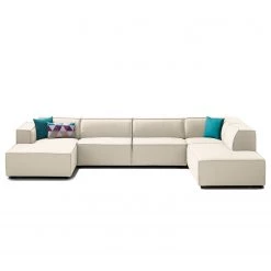 Canapé panoramique Kinx Tissu - Tissu Osta: Blanc vieilli - Méridienne courte à gauche / longue à droite (vue de face) -Canapés Soldes Magasin wohnlandschaft kinx webstoff longchair davorstehend links ottomane rechts stoff osta altweiss 4321108