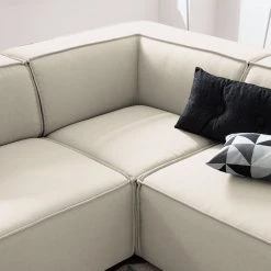 Canapé panoramique Kinx Tissu - Tissu Osta: Blanc vieilli - Méridienne courte à gauche / longue à droite (vue de face) -Canapés Soldes Magasin wohnlandschaft kinx webstoff longchair davorstehend rechts ottomane links stoff osta altweiss 4657672
