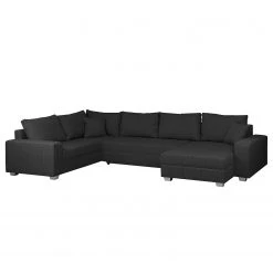 Roomscape Canapé panoramique Loorana (convertible) - Tissu structuré - Méridienne (longue/courte) à monter à gauche ou à droite - Anthracite