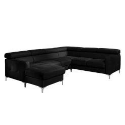 Cotta Canapé panoramique Samu (convertible) - Cuir synthétique noir - Méridienne à gauche (vue de face)