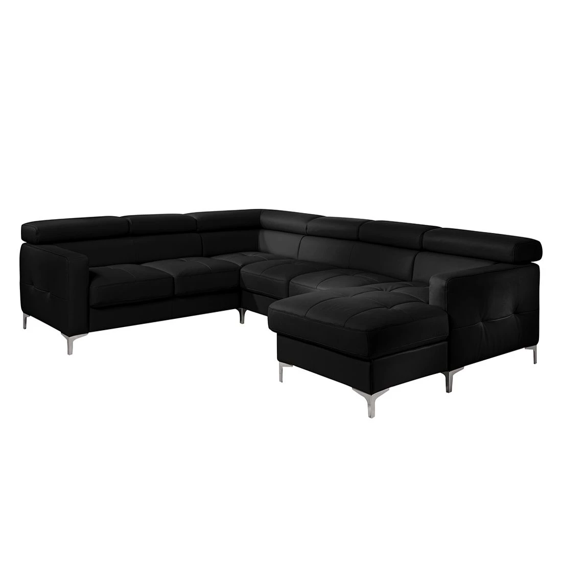 Cotta Canapé panoramique Samu (convertible) - Cuir synthétique noir - Méridienne à droite (vue de face) 1 Cotta Canapé panoramique Samu (convertible) - Cuir synthétique noir - Méridienne à droite (vue de face)