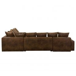 Mooved Canapé panoramique Sibenik (convertible) - Aspect cuir vieilli - Marron - Méridienne courte à droite / longue à gauche (vue de face) -Canapés Soldes Magasin wohnlandschaft sibenik antiklederoptik longchair davorstehend rechts ottomane links braun 4960356