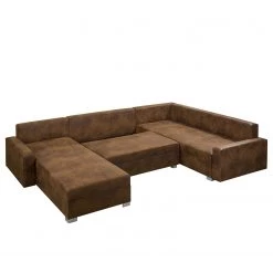 Mooved Canapé panoramique Sibenik (convertible) - Aspect cuir vieilli - Marron - Méridienne courte à droite / longue à gauche (vue de face) -Canapés Soldes Magasin wohnlandschaft sibenik antiklederoptik longchair davorstehend rechts ottomane links braun 4960372