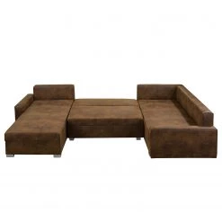 Mooved Canapé panoramique Sibenik (convertible) - Aspect cuir vieilli - Marron - Méridienne courte à droite / longue à gauche (vue de face) -Canapés Soldes Magasin wohnlandschaft sibenik antiklederoptik longchair davorstehend rechts ottomane links braun 4960376