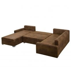 Mooved Canapé panoramique Sibenik (convertible) - Aspect cuir vieilli - Marron - Méridienne courte à droite / longue à gauche (vue de face) -Canapés Soldes Magasin wohnlandschaft sibenik antiklederoptik longchair davorstehend rechts ottomane links braun 4960380