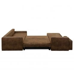 Mooved Canapé panoramique Sibenik (convertible) - Aspect cuir vieilli - Marron - Méridienne courte à droite / longue à gauche (vue de face) -Canapés Soldes Magasin wohnlandschaft sibenik antiklederoptik longchair davorstehend rechts ottomane links braun 4960388