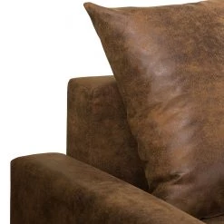 Mooved Canapé panoramique Sibenik (convertible) - Aspect cuir vieilli - Marron - Méridienne courte à droite / longue à gauche (vue de face) -Canapés Soldes Magasin wohnlandschaft sibenik antiklederoptik longchair davorstehend rechts ottomane links braun 4960396