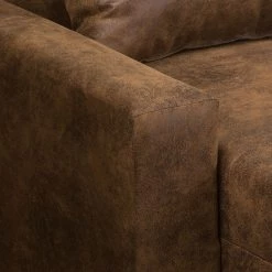 Mooved Canapé panoramique Sibenik (convertible) - Aspect cuir vieilli - Marron - Méridienne courte à droite / longue à gauche (vue de face) -Canapés Soldes Magasin wohnlandschaft sibenik antiklederoptik longchair davorstehend rechts ottomane links braun 4960400