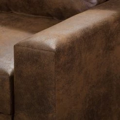 Mooved Canapé panoramique Sibenik (convertible) - Aspect cuir vieilli - Marron - Méridienne courte à droite / longue à gauche (vue de face) -Canapés Soldes Magasin wohnlandschaft sibenik antiklederoptik longchair davorstehend rechts ottomane links braun 4960404