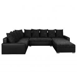 Fredriks Canapé panoramique Sibenik (convertible) - Imitation cuir / Tissu structuré - Anthracite - Méridienne courte à droite / longue à gauche (vue de face) -Canapés Soldes Magasin wohnlandschaft sibenik kunstleder strukturstoff anthrazit longchair davorstehend rechts ottomane links 4960112