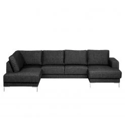 Fredriks Canapé panoramique Summer - Tissu Madu: Noir - Méridienne courte à droite / longue à gauche (vue de face) -Canapés Soldes Magasin wohnlandschaft summer i webstoff longchair davorstehend rechts ottomane links schwarz 4041856