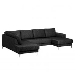 Fredriks Canapé panoramique Summer - Tissu Madu: Noir - Méridienne courte à droite / longue à gauche (vue de face) -Canapés Soldes Magasin wohnlandschaft summer i webstoff longchair davorstehend rechts ottomane links schwarz 4041868
