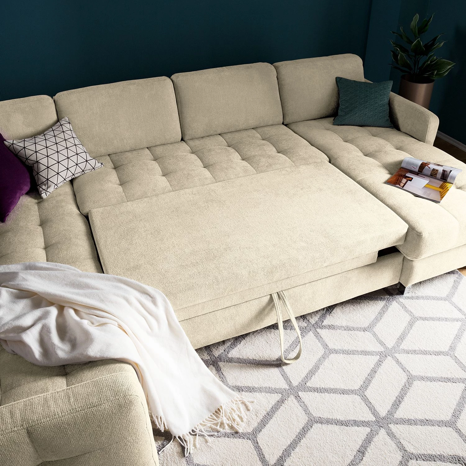 Fredriks Canapé panoramique Tanete - Beige clair - Méridienne courte à droite / longue à gauche (vue de face) - Fonction couchage 11 Fredriks Canapé panoramique Tanete - Beige clair - Méridienne courte à droite / longue à gauche (vue de face) - Fonction couchage – Image 11